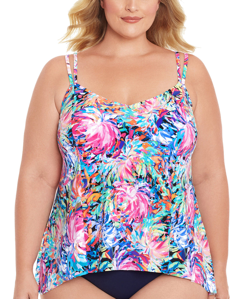 Swim Solutions Women Plus Magnolia Tankini Top Multi