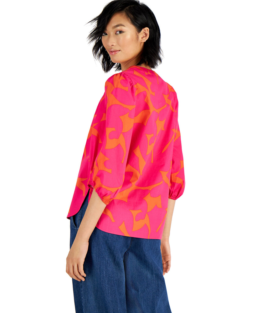 Bar III Women Cotton Printed Balloon Sleeve Blouse