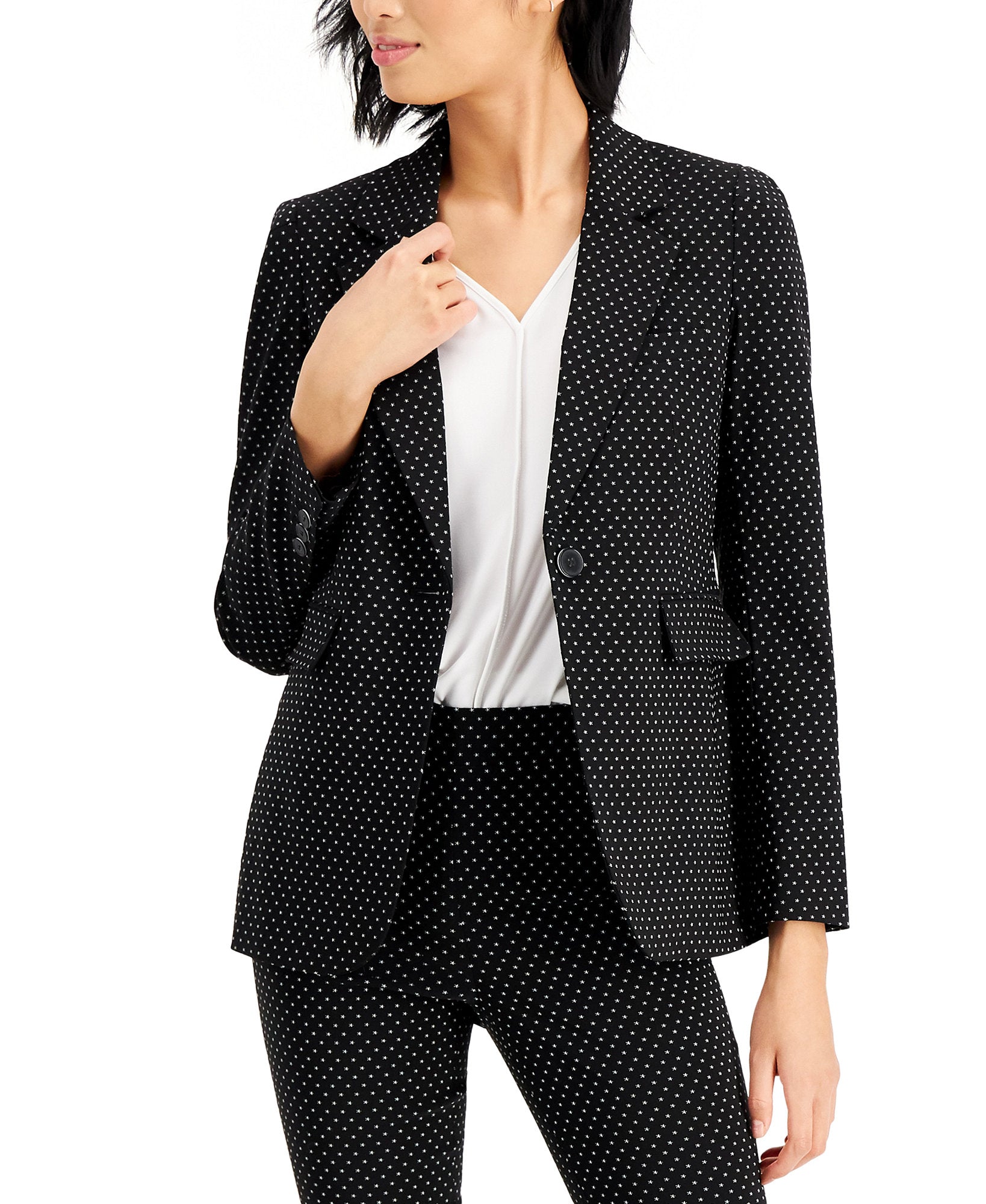 Bar III Women Printed Single Button Blazer Black White