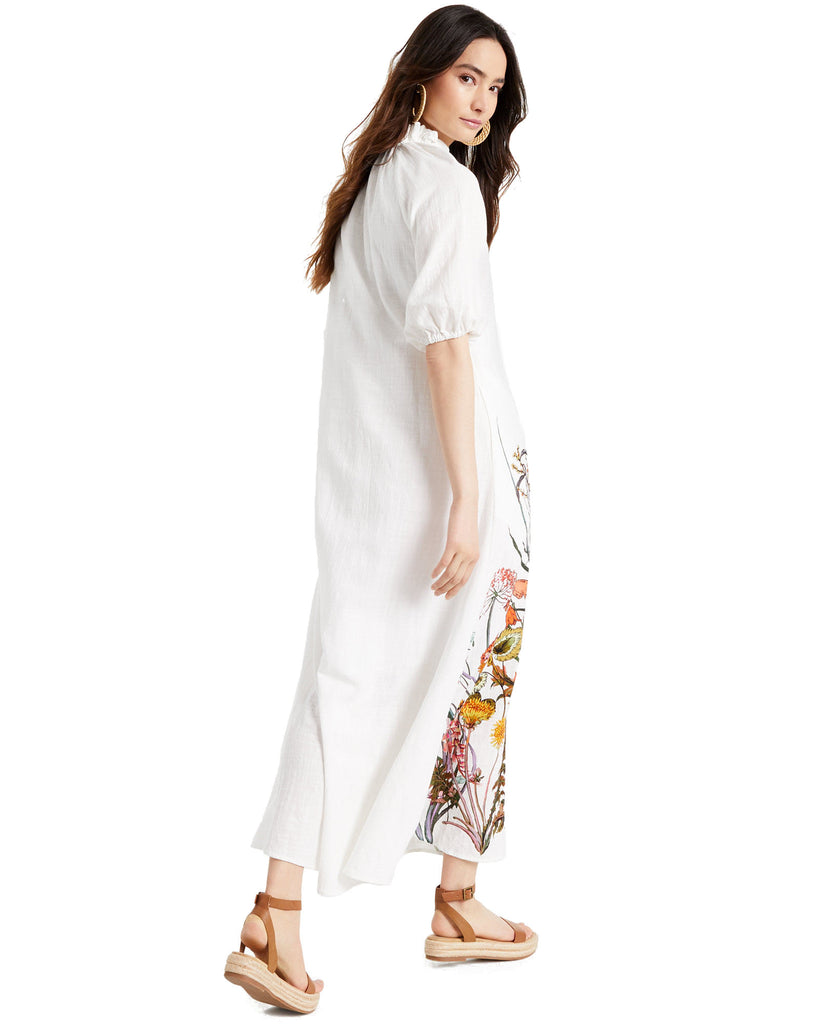 INC International Concepts Women Cotton Printed Puff Sleeve Maxi Dress