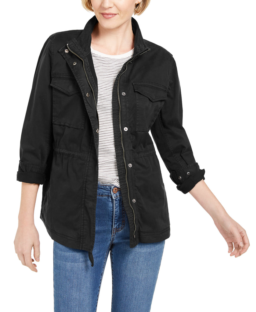 Style & Co Women Twill Jacket Deep Black