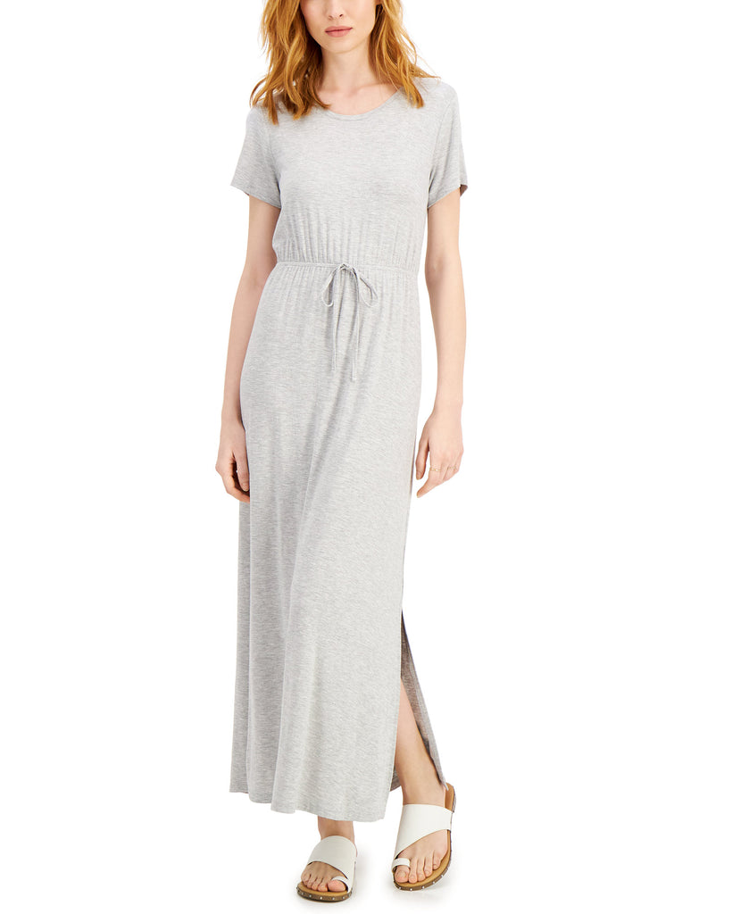 Style & Co Women Tie Waist Maxi Dress Light Grey Heather