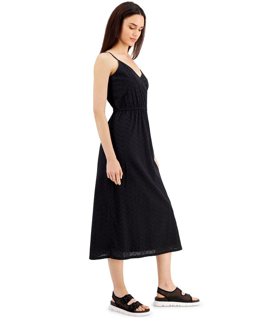 Style & Co Women Petite Cotton Eyelet Wrap Front Midi Dress