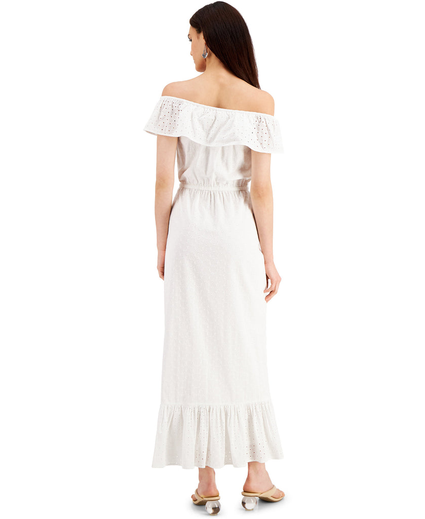 Style & Co Women Cotton Off The Shoulder Eyelet Maxi Dress