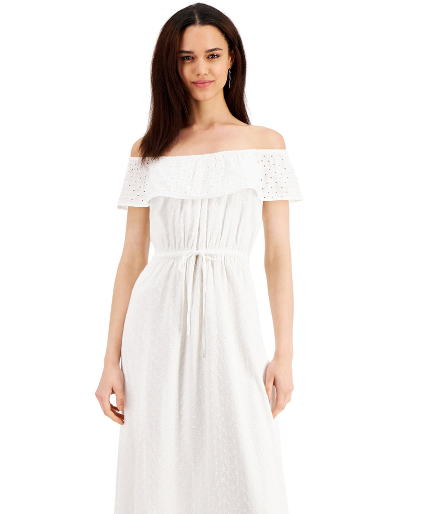 Style & Co Women Cotton Off The Shoulder Eyelet Maxi Dress