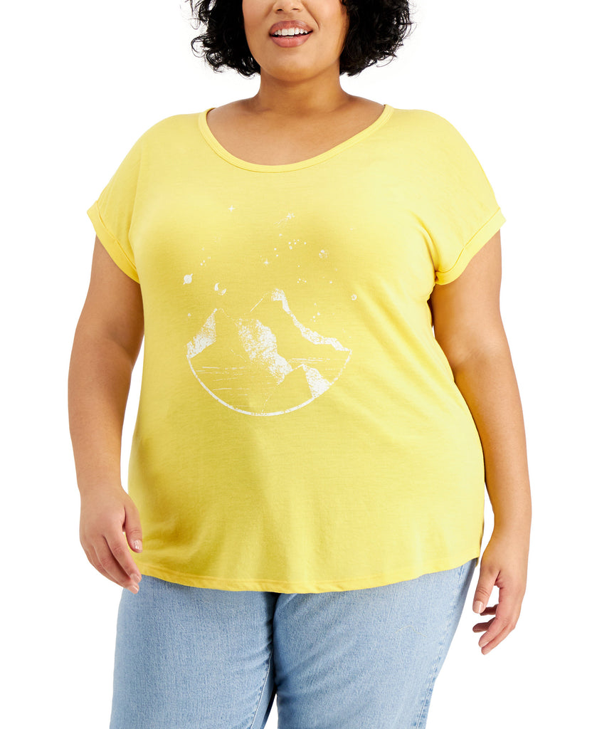 Style & Co Women Plus Graphic Print Scoop Neck T Shirt Sky Yellow