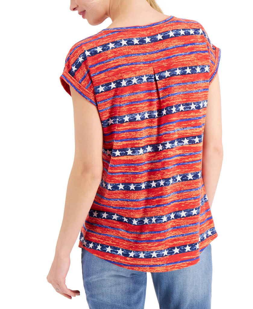 Style & Co Women Petite Star Stripe Printed T Shirt