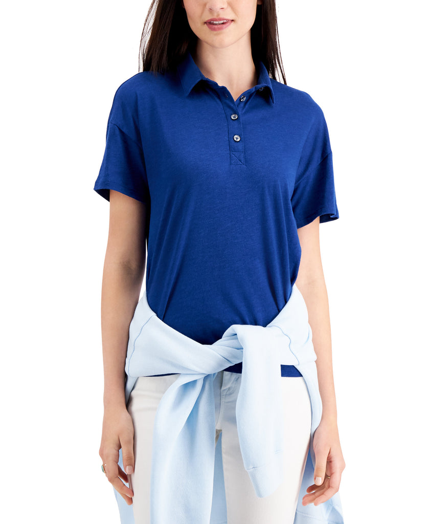 Style & Co Women Plus Petite Polo Shirt Navy Peony