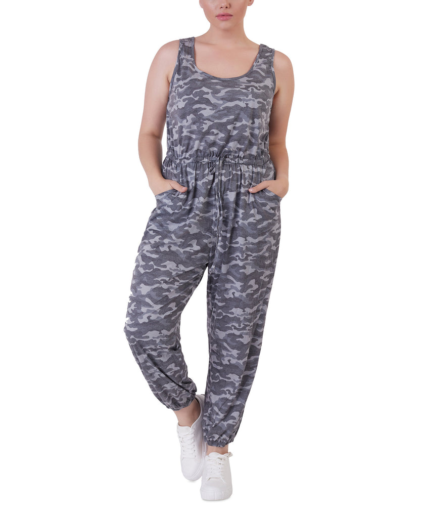 Black Tape Women Plus Black Tape Camo Print Jumpsuit Grey Camo