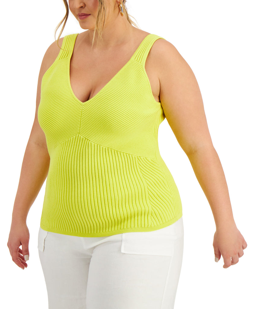 INC International Concepts Women Plus Ribbed Tank Top Lime Shock