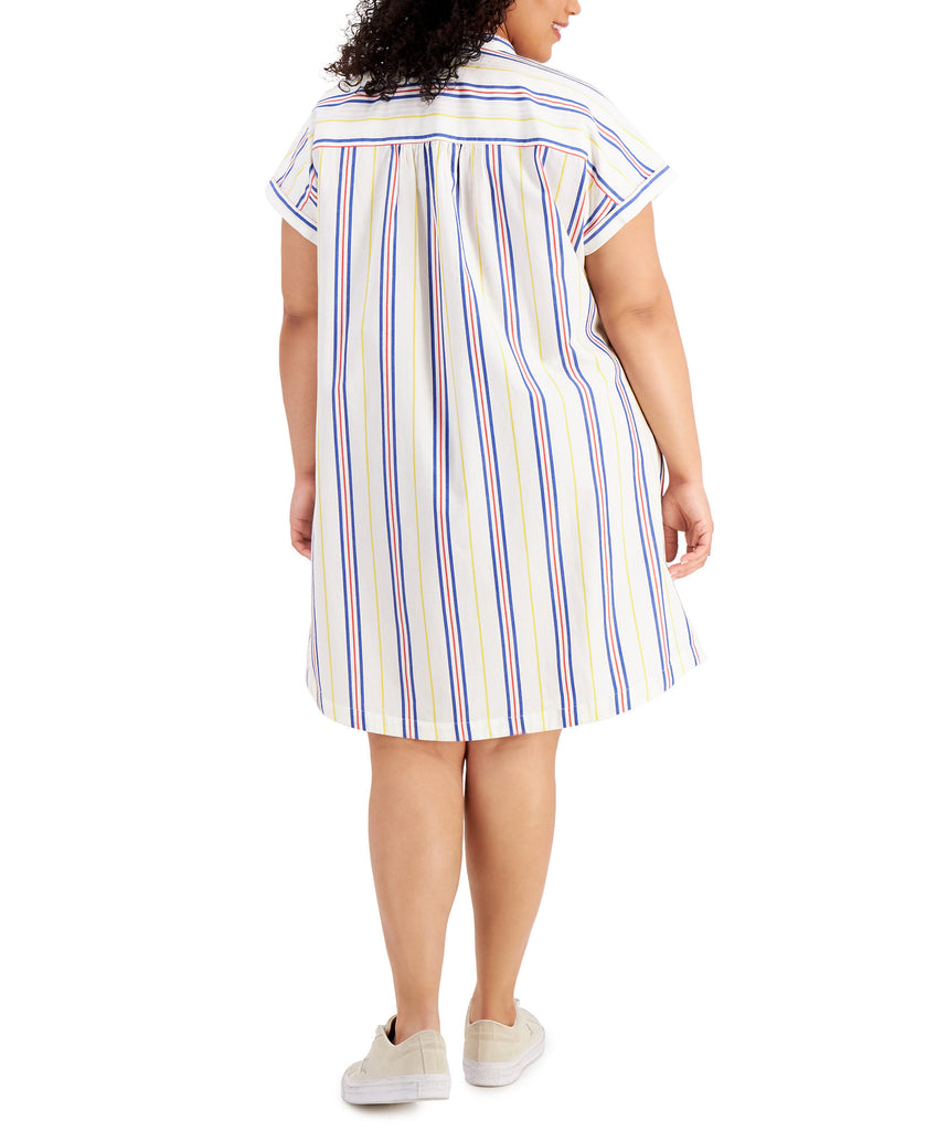 Style & Co Women Plus Cotton Striped Camp Shirtdress