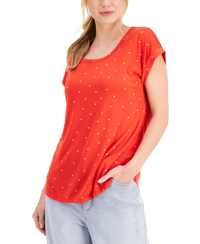 Style & Co Women Star Print Graphic Tee Star Dot Red