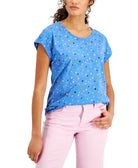 Style & Co Women Printed Crewneck Top Mix Dot Sonic