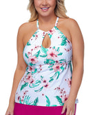 Raisins Curve Women Plus Trendy High Neck Underwire Tankini Top White