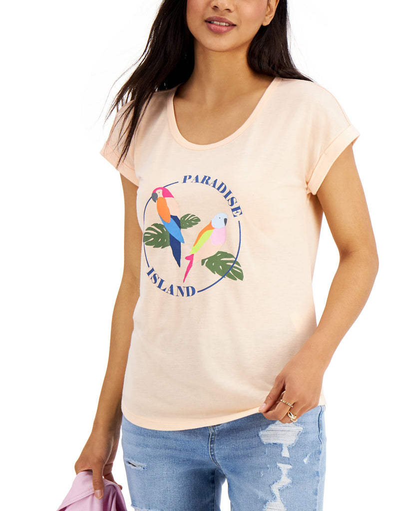 Style & Co Women Paradise Island Graphic Print T Shirt Paradise