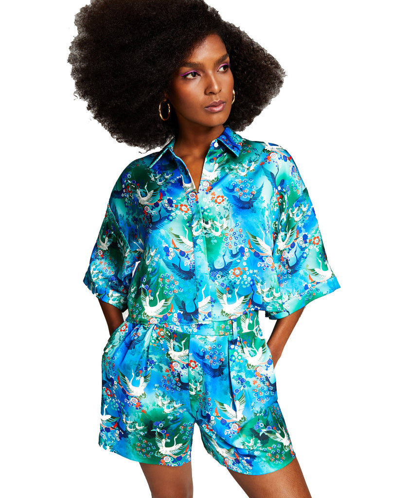 INC International Concepts Women Misa Hylton for Printed Boxy Cropped Shirt