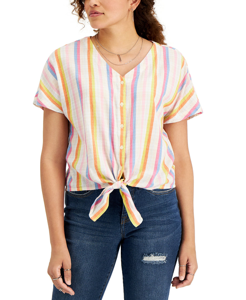 Style & Co Women Striped Tie Front Gauze Top