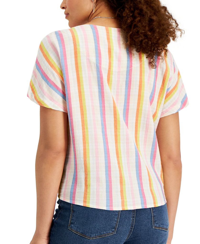 Style & Co Women Striped Tie Front Gauze Top