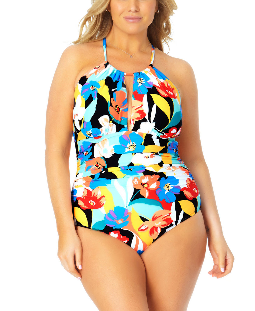 Anne Cole Women Plus Printed High Neck One Piece Swimsuit Multi