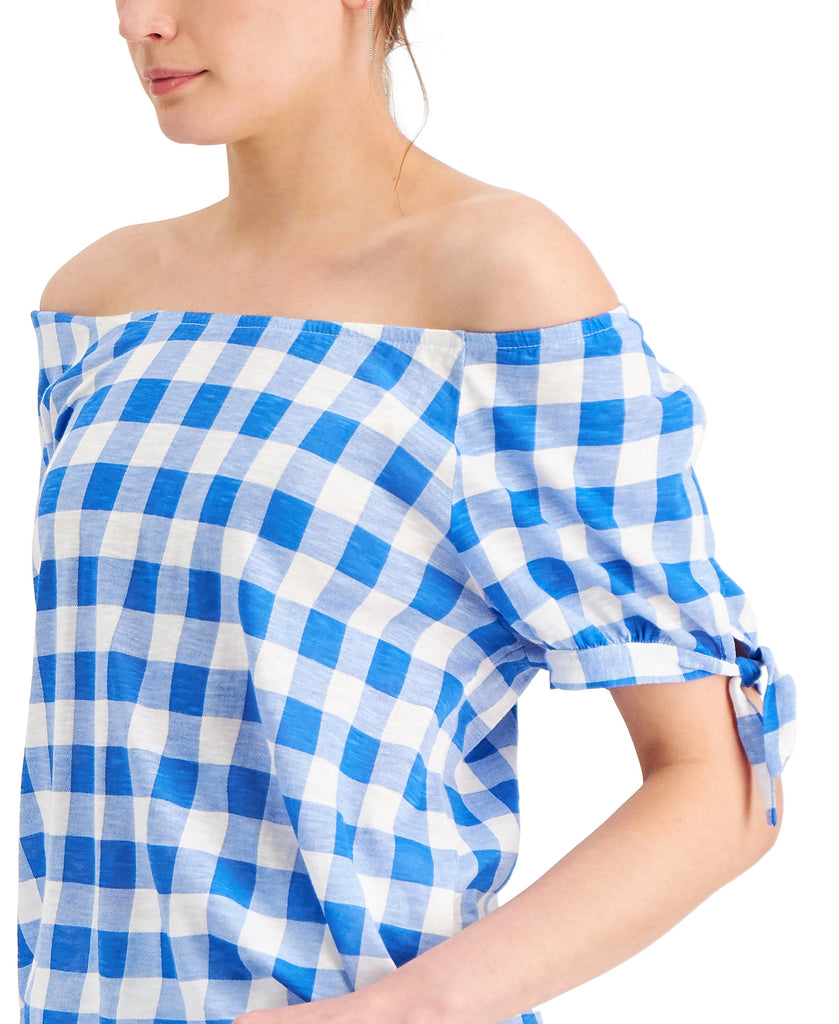 Style & Co Women Off the Shoulder Gingham Top