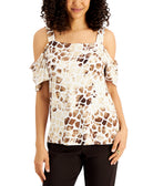 JM Collection Women Printed Cold Shoulder Top Stone Combo