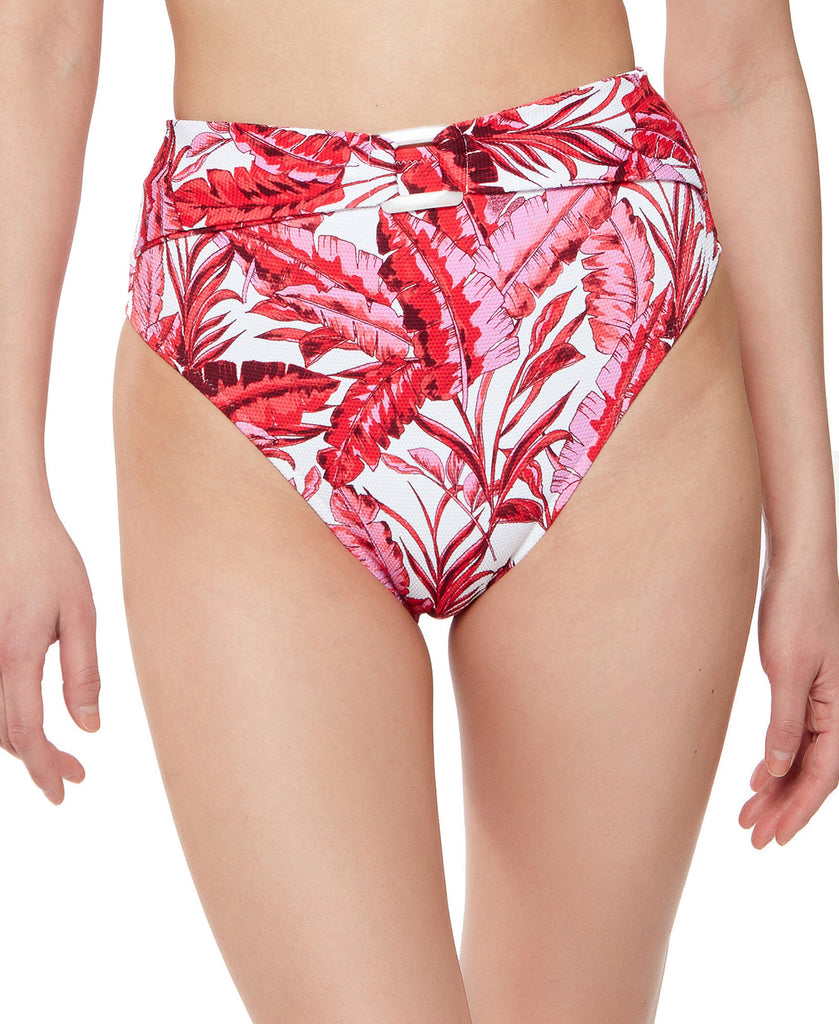 Jessica Simpson Women Printed Paradiso Palm High Waist O Ring Bottoms Fuschia Multi