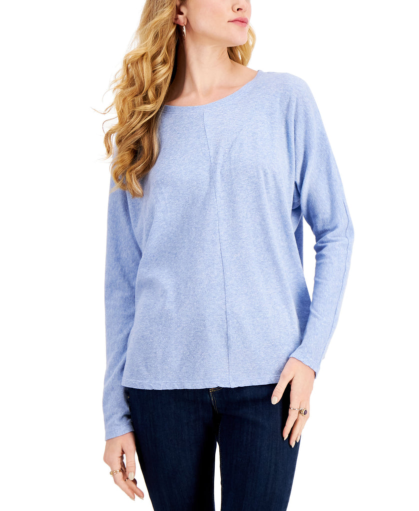 Style & Co Women Long Sleeve Dolman Top Blue Iris Heather