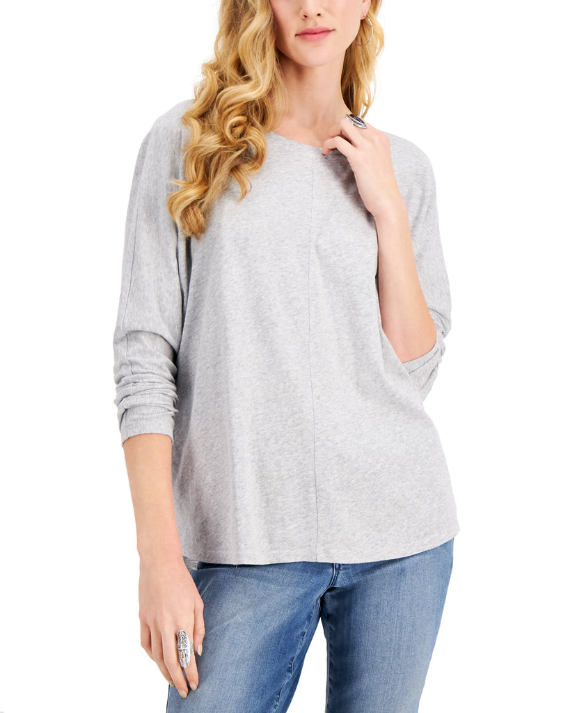 Style & Co Women Long Sleeve Dolman Top Light Grey Heather