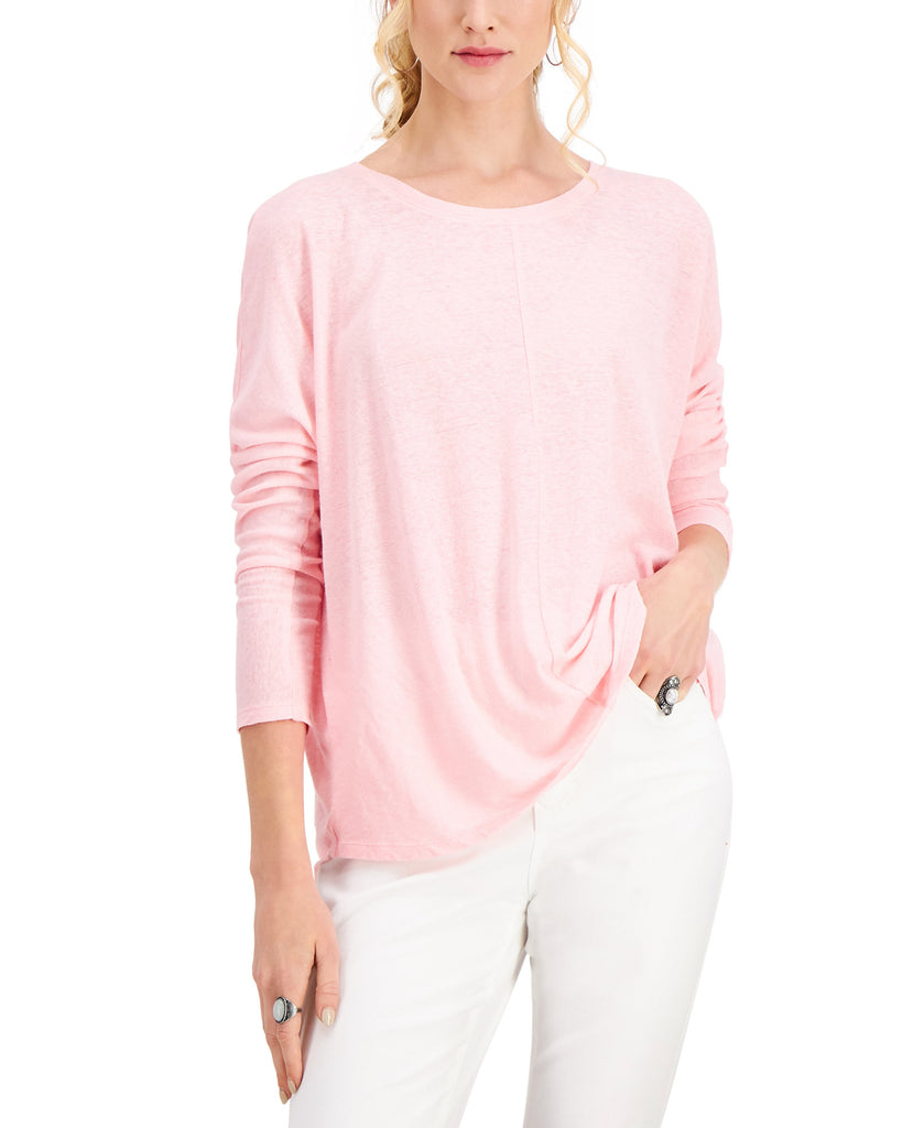 Style & Co Women Long Sleeve Dolman Top Bubble Pink