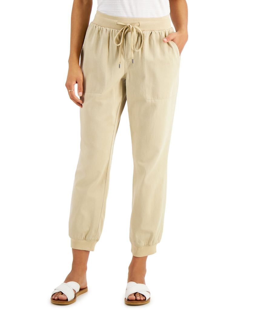 Style & Co Women Petite Crepe Jogger Pants Safari