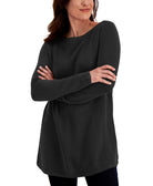 Karen Scott Women Solid Curved Hem Tunic Sweater Deep Black