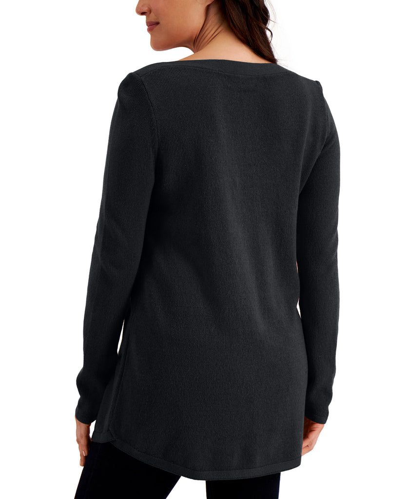 Karen Scott Women Solid Curved Hem Tunic Sweater