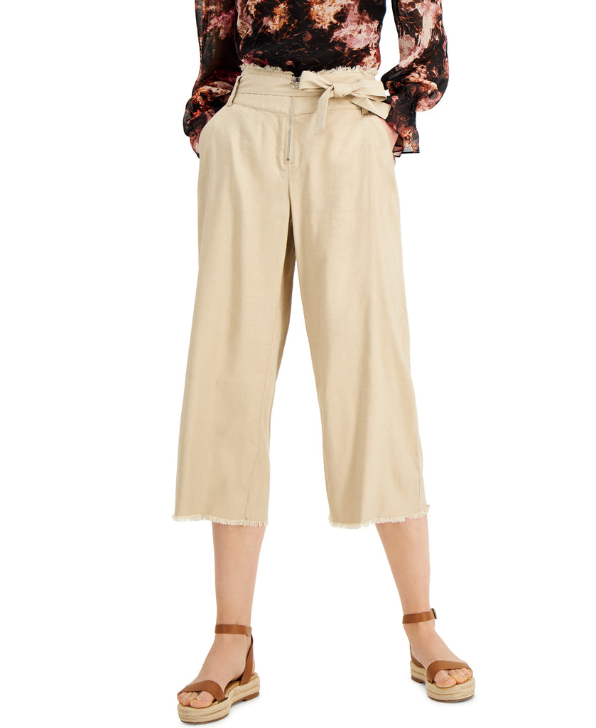 INC International Concepts Women Frayed Zip Front Culottes Toasted Twine