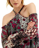 INC International Concepts Women Patchwork Print Cold Shoulder Top