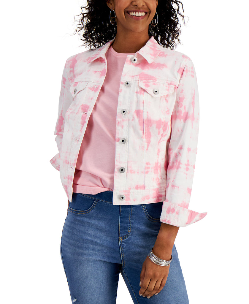 Style & Co Women Tie Dyed Denim Jacket Bubble Pink