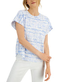 Alfani Women Linear Tie Dye Dolman Sleeve Top Blue Delicate Dye