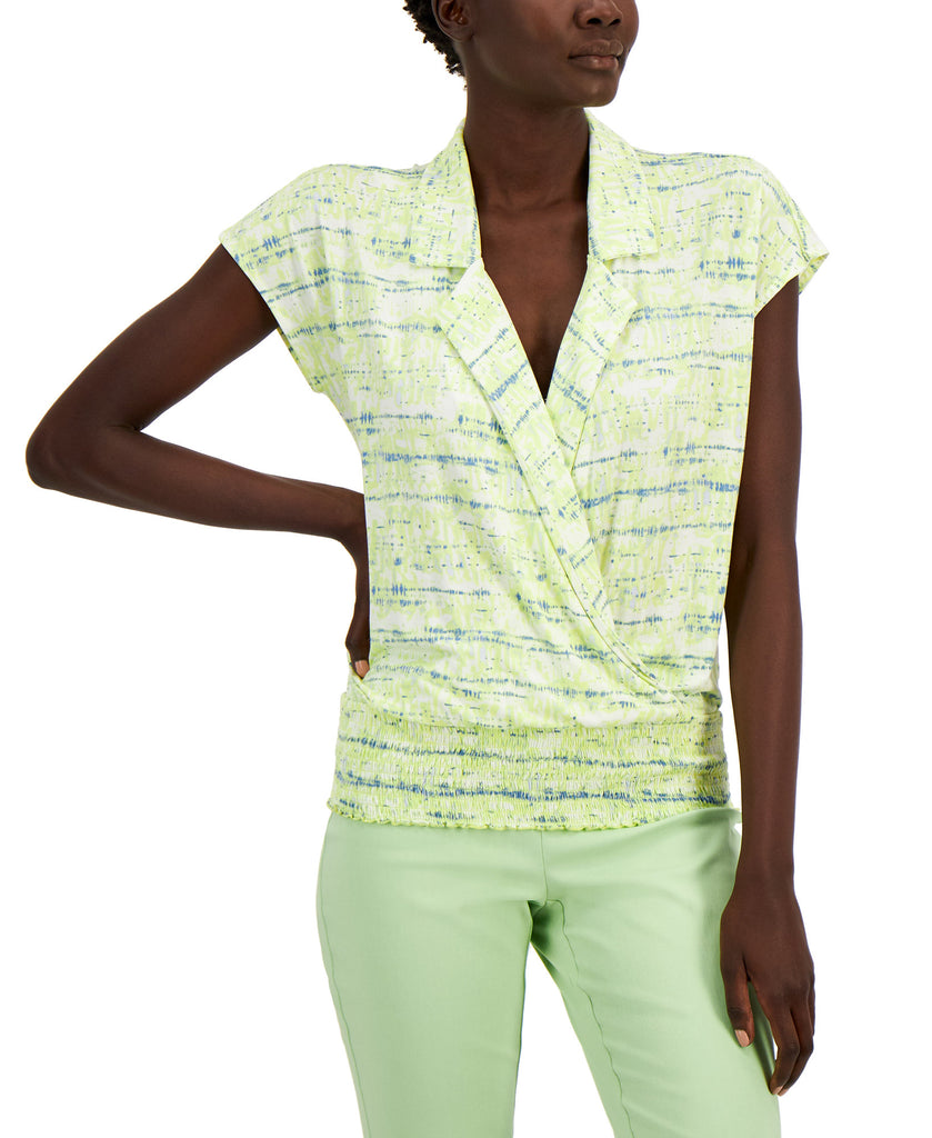 Alfani Women Abstract Print Top Lime Delicate Dye