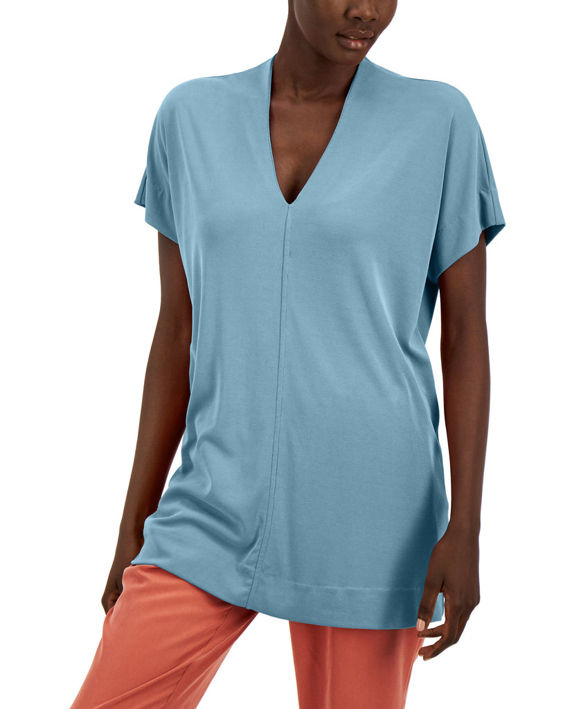 Alfani Women V Neck Exposed Seam Top Rain Shower