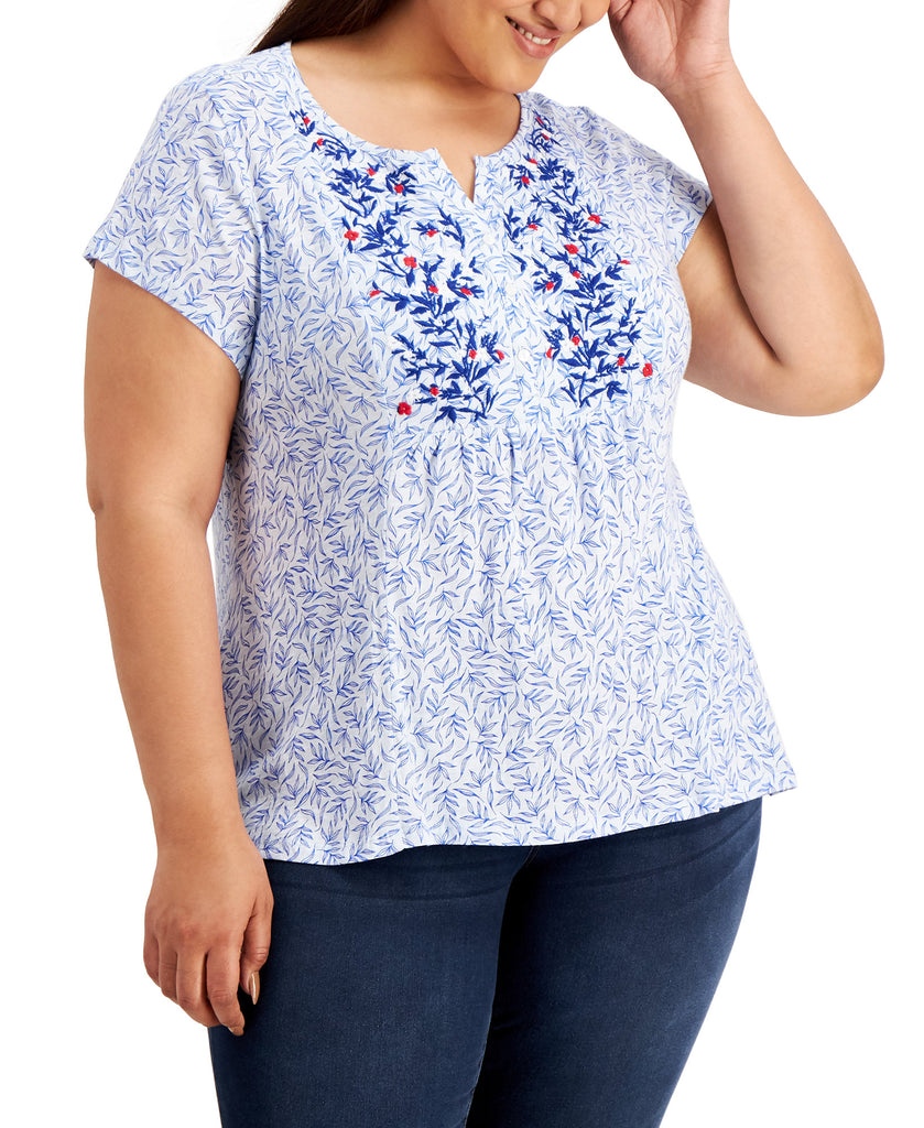 Style & Co Women Plus Floral Print Top Delicate Blue