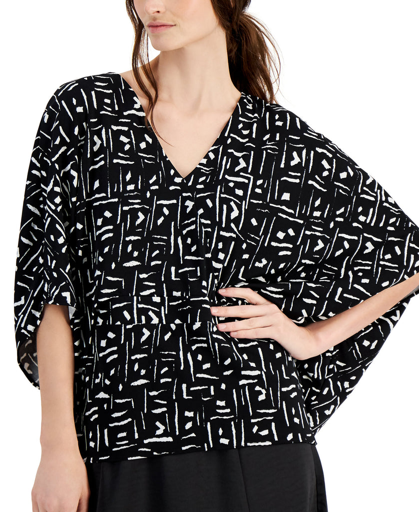 Alfani Women V Neck Geometric Print High Low Hem Top