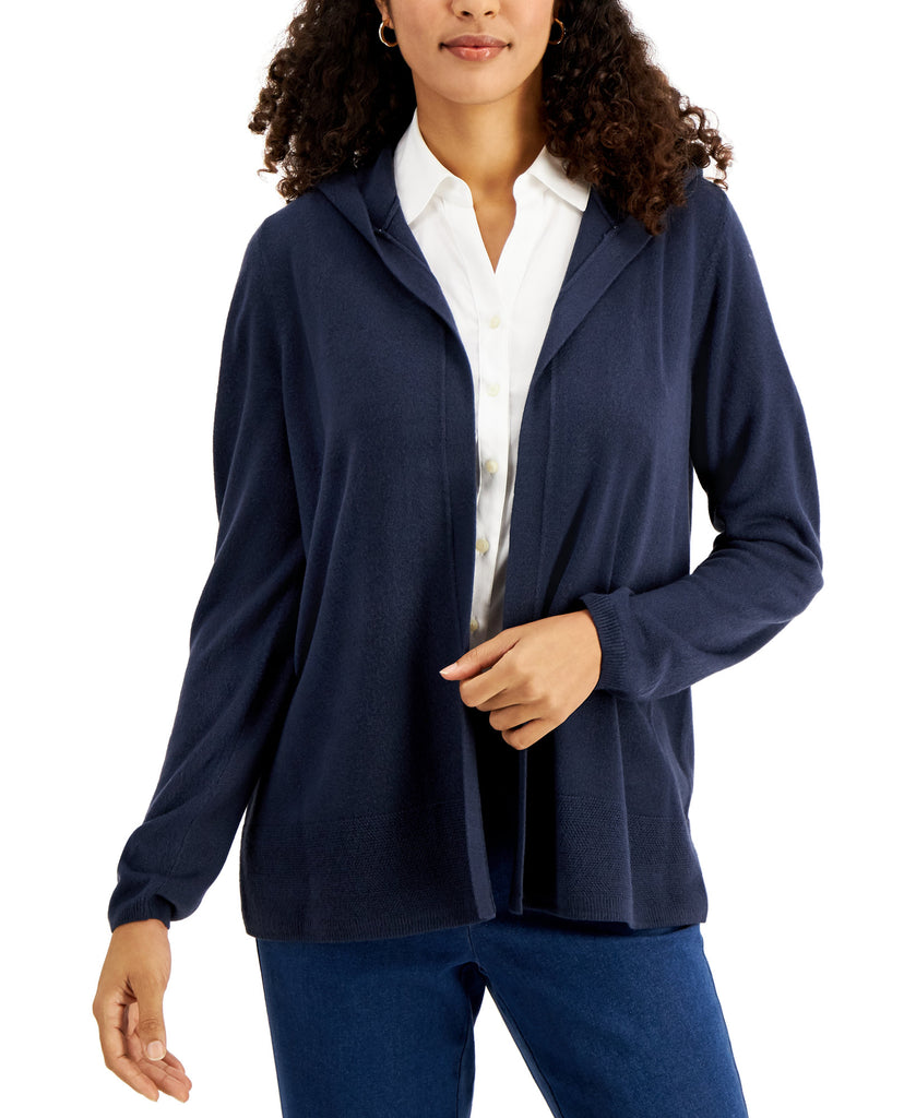 Karen Scott Women Luxsoft Hooded Cardigan Intrepid Blue