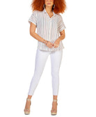 Black Tape Women Cotton Striped Shirt Off White Pink Stripe