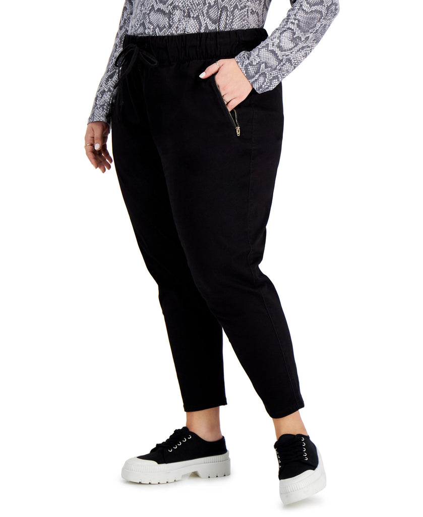 Celebrity Pink Women Plus Trendy Zip Pocket Pull On Pants Black