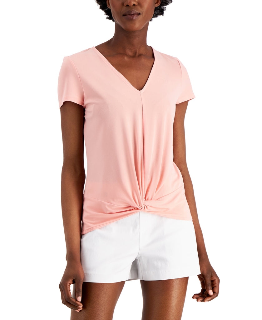 INC International Concepts Women Twist Front T Shirt Mango Beach