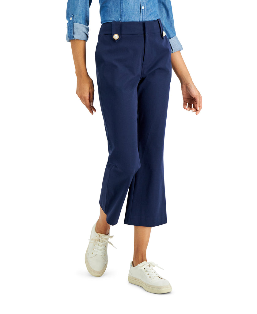 Charter Club Women Imitation Pearl Snap Flare Pants Intrepid Blue