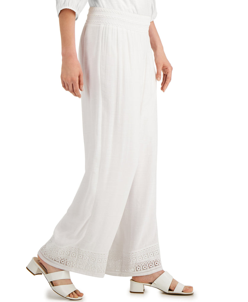 JM Collection Women Crochet Trim Wide Leg Pants