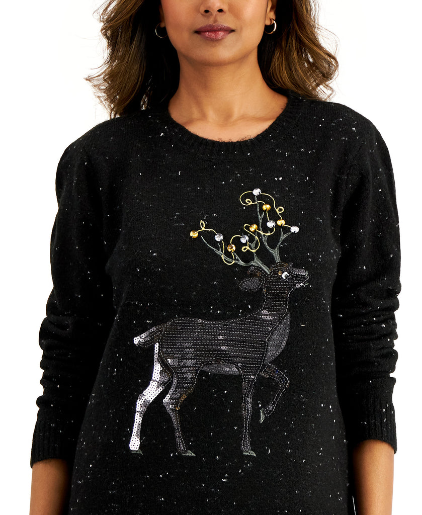 Karen Scott Women Cotton Embellished Reindeer Sweater