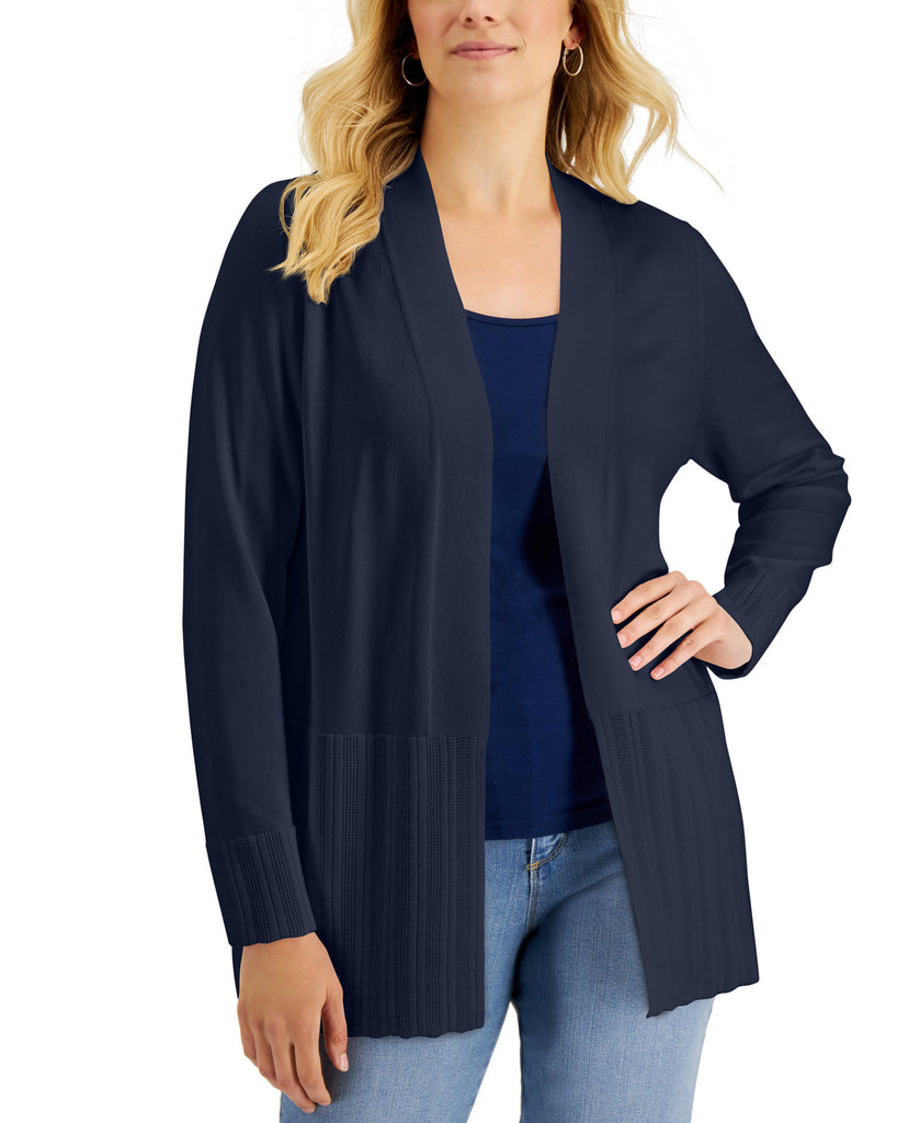 Karen Scott Women Open Front Cardigan Intrepid Blue