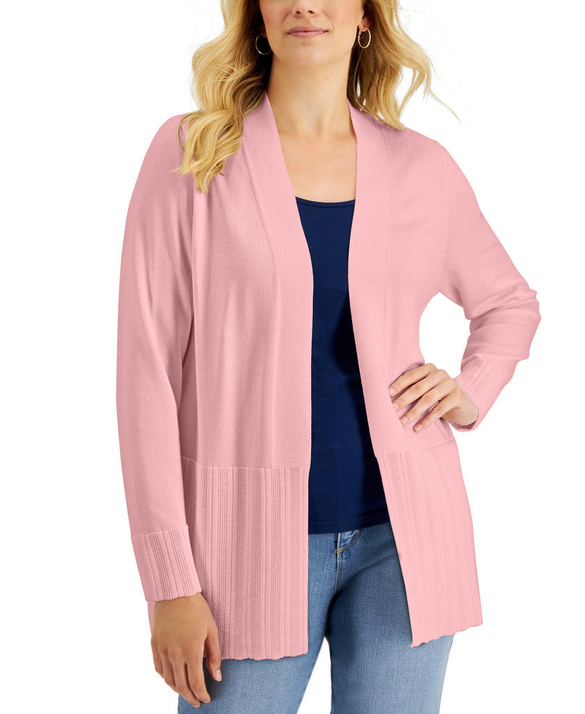 Karen Scott Women Open Front Cardigan Soft Pink