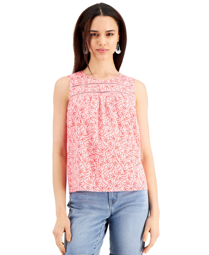 Style & Co Women Cotton Lace Trim Tank Top Pink Icing